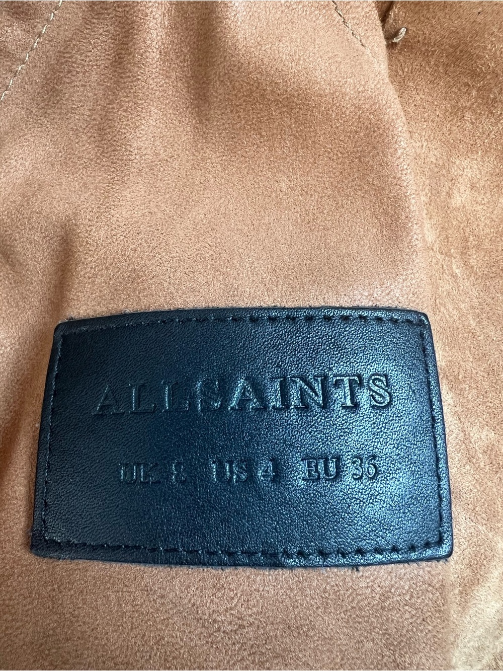 All saints dahlia tan suede zip up moto jacket size 4 /36 - Picture 4 of 6